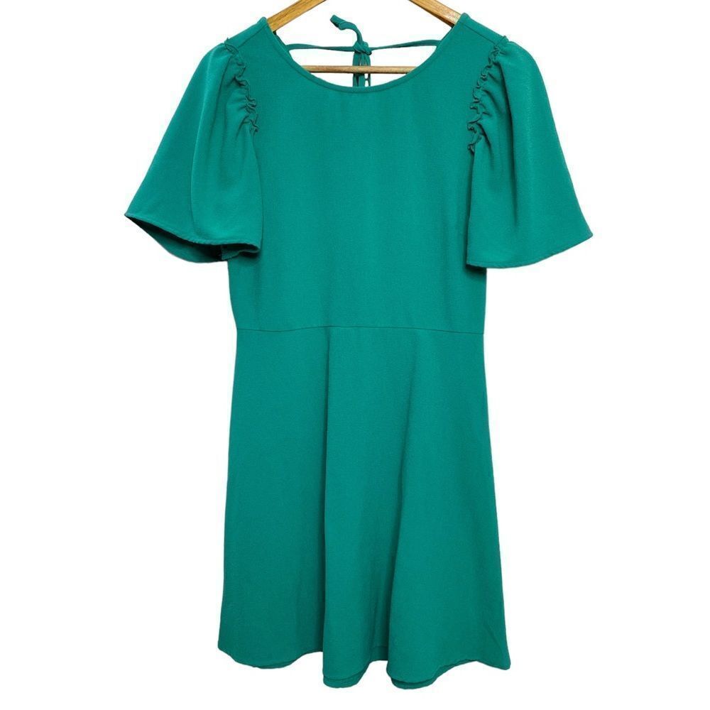 Bobeau Textured Puffy Short Sleeve Dress Green Size Small